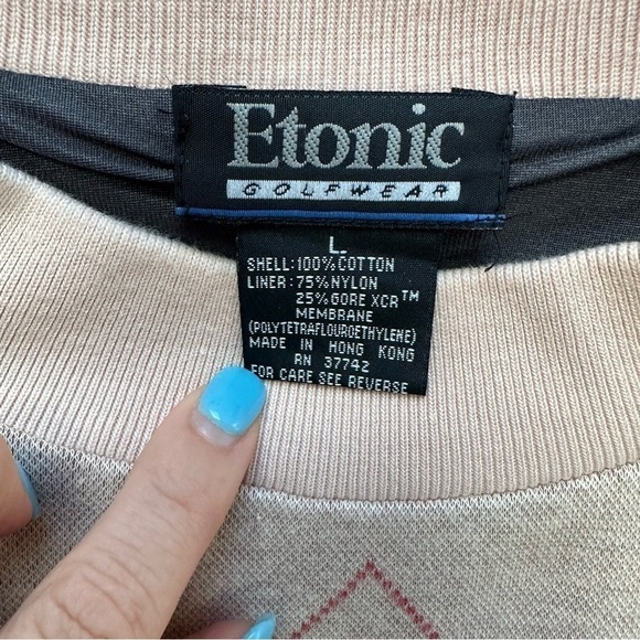 Vintage 90's Etonic Mens Windstopper Sweater Golf Brown Argyle GOR Size Large - Picture 5 of 7